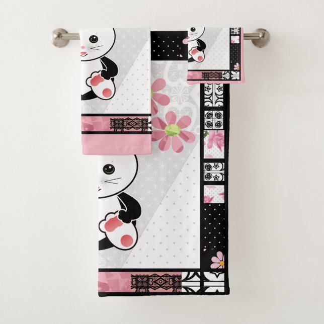 Conjunto De Toalhas Ilustração de gatinho crianças impressão infantil (Insitu)