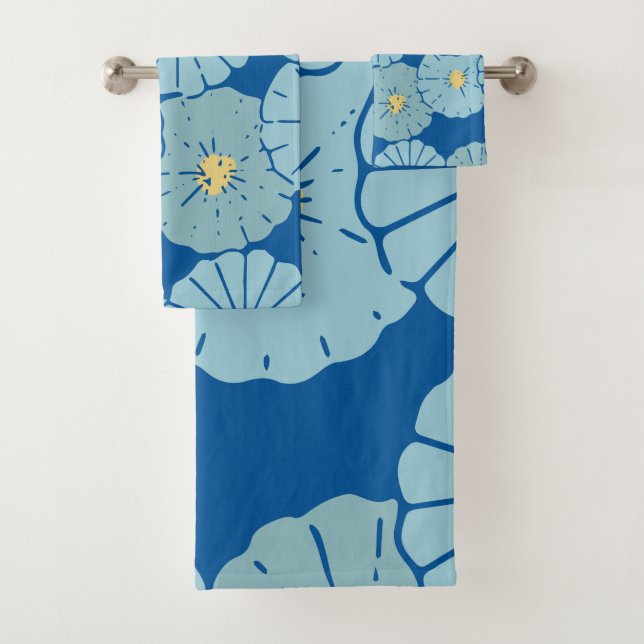 Conjunto De Toalhas Ilustração de padrão floral japonês azul (Insitu)