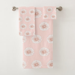 Conjunto De Toalhas Ilustração Desenho Flor Padrão Rosa Corado