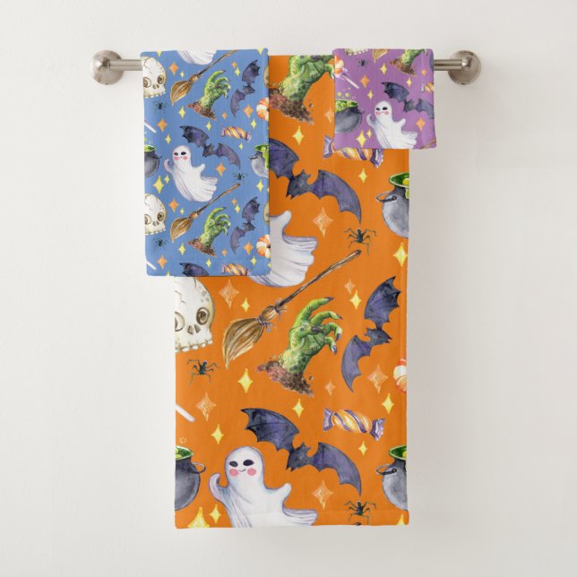 Conjunto De Toalhas Ilustração do Dia das Bruxas com abóbora, fantasma (Insitu)