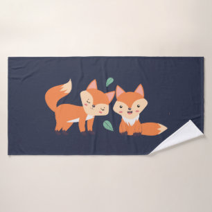 Conjunto De Toalhas Ilustração Gráfica De Raposas Laranja Cuta