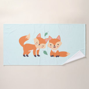 Conjunto De Toalhas Ilustração Gráfica De Raposas Laranja Cuta