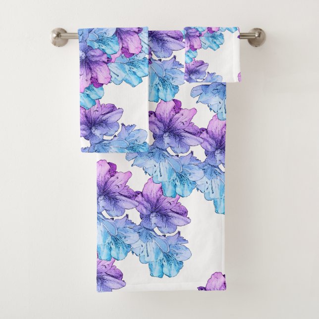 Conjunto De Toalhas Ilustração roxa azul da flor (Insitu)