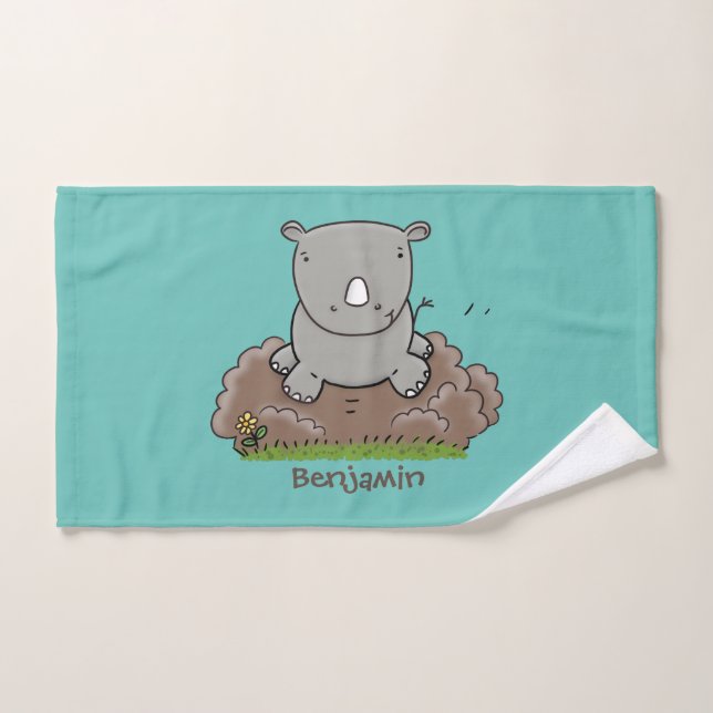 Conjunto De Toalhas Imagem de desenho animado do bebê rhino bonito (Toalha de mão)