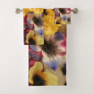Conjunto De Toalhas Imagem de Flores Violetas e Amarelas