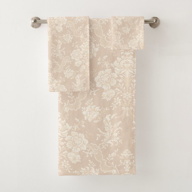 Conjunto De Toalhas Imagem Romântica Chic Floral Damask-Cream (Insitu)