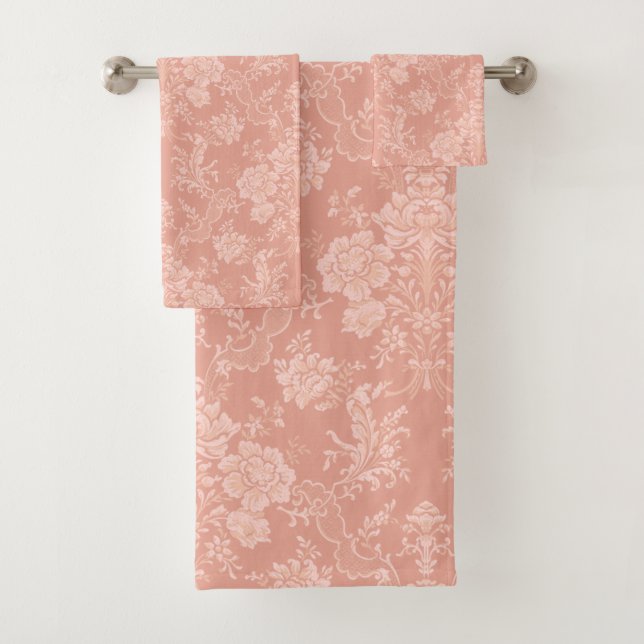 Conjunto De Toalhas Imagem Romântica Chic Floral Damask-Peach (Insitu)