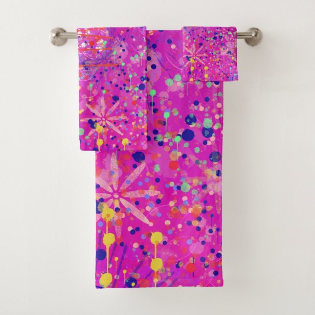 Conjunto De Toalhas Impressão Abstrata Jubileu Magenta (Insitu)