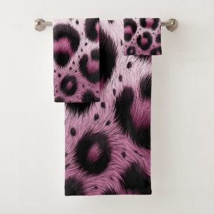 Conjunto De Toalhas Impressão Animal de Pele de Leopardo Rosa e Preto 