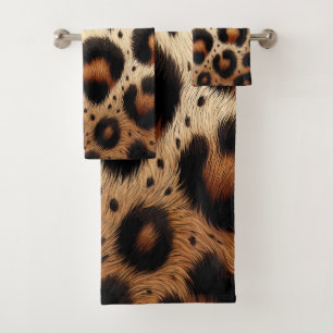 Conjunto De Toalhas Impressão Animal de Pelos de Leopardo Bege e Preto