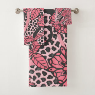 Conjunto De Toalhas Impressão animal do leopardo branco preto floral