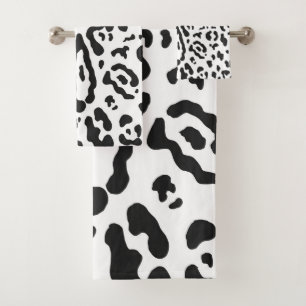 Conjunto De Toalhas Impressão Animal Leopardo Guepardo Preto e Branco 