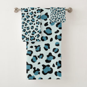 Conjunto De Toalhas Impressão animal, leopardo manchado - preto azul