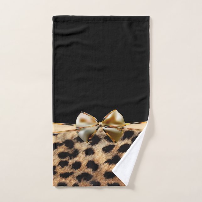 Conjunto De Toalhas Impressão Animal Leopardo Onça Preto & Dourado (Toalha de mão)