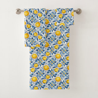 Conjunto De Toalhas Impressão Botânica de Limão Azul e Amarelo de Verã