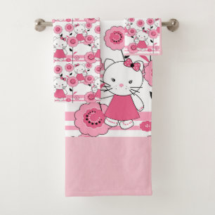 Conjunto De Toalhas Impressão branco do rosa bonito do gato do gatinh