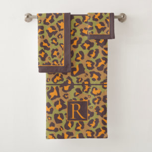 Conjunto De Toalhas Impressão castanha, laranja, verde-leopardo e mon