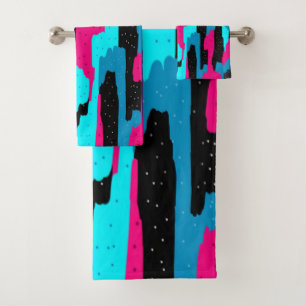 Conjunto De Toalhas Impressão de Abstrato de arte rosa, preta e azul