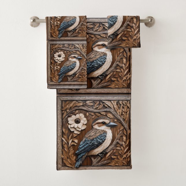 Conjunto De Toalhas Impressão de Arte de Madeira Australiana Kookaburr (Insitu)