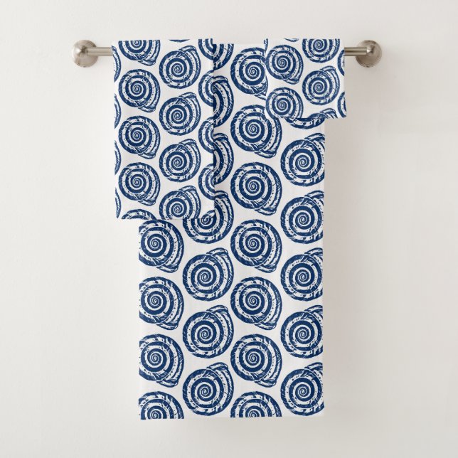 Conjunto De Toalhas Impressão de Bloco de Espiral, Branco e Azul de Co (Insitu)
