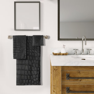 Conjunto De Toalhas Impressão de Couro Crocodilo Preto Faux