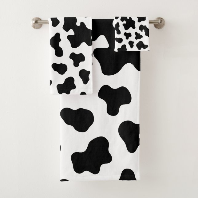 Conjunto De Toalhas Impressão de Couro de Vaca Preto e Branco (Insitu)