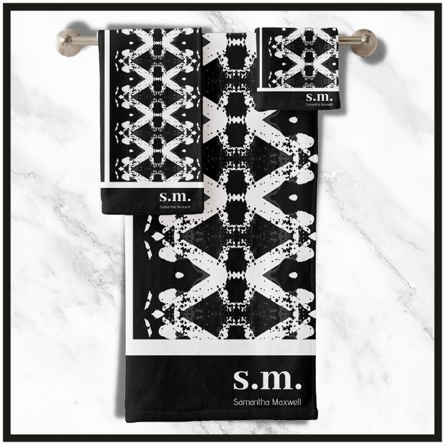 Conjunto De Toalhas Impressão de distribuição geométrica a preto e bra (Criador carregado)