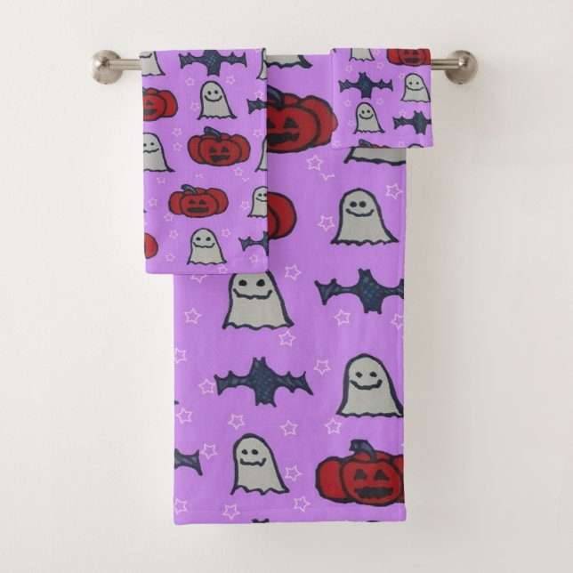 Conjunto De Toalhas Impressão de Diversão do Halloween Roxo (Insitu)