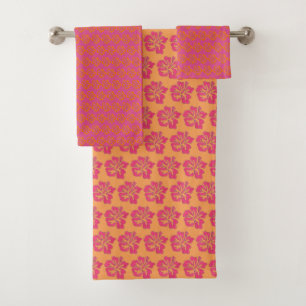 Conjunto De Toalhas Impressão de Flor Tropical de Hibiscus Rosa Laranj