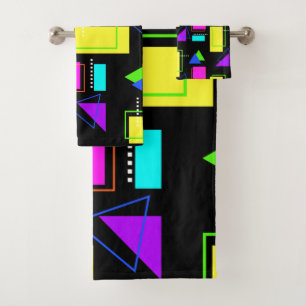 CONJUNTO DE TOALHAS IMPRESSÃO DE FORMA GEOMÉTRICA NEON FLUORO RETRO 80