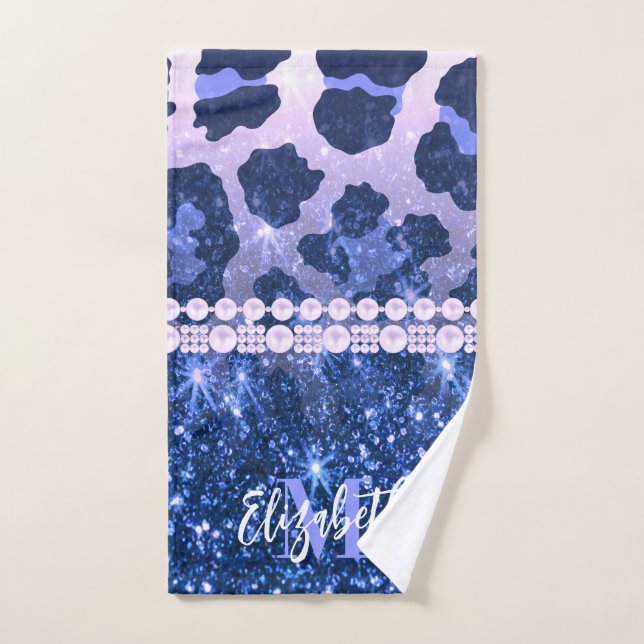 Conjunto De Toalhas Impressão de Leopardo Azul Gliter (Toalha de mão)