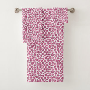 Conjunto De Toalhas Impressão de Leopardo com Glama Branco Rosa-Rosa