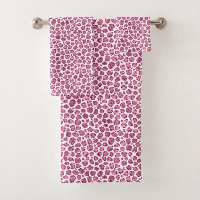 Conjunto De Toalhas Impressão de Leopardo com Glama Branco Rosa-Rosa (Insitu)