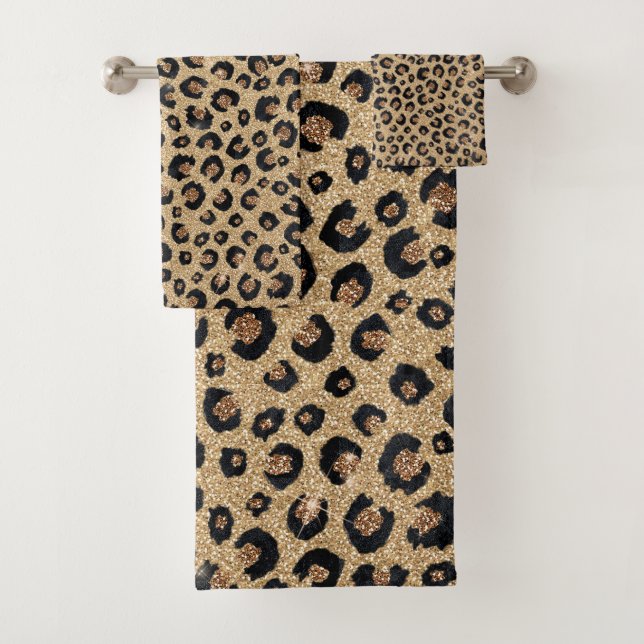 Conjunto De Toalhas Impressão de Leopardo Negro brilhante Dourado Eleg (Insitu)