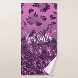 Conjunto De Toalhas Impressão de Leopardo Roxo