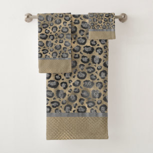 Conjunto De Toalhas Impressão de Leopardo Silver Glittery
