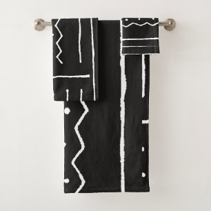 Conjunto De Toalhas Impressão de padrão digital africano preto e bra