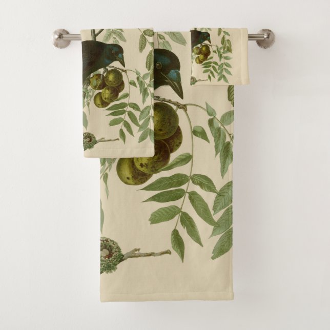 Conjunto De Toalhas Impressão de Pássaro do Gracal-Púrpura de Audubon  (Insitu)
