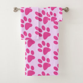 Conjunto De Toalhas Impressão de Pata de Animal Rosa