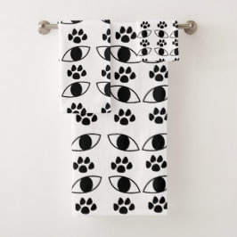 Conjunto De Toalhas Impressão de Pata de Gato Preta e Branca
