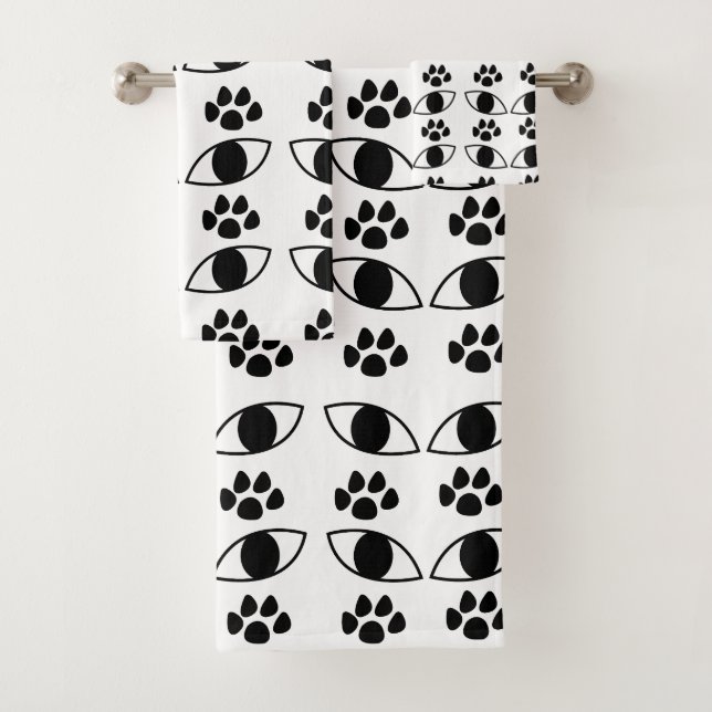 Conjunto De Toalhas Impressão de Pata de Gato Preto e Branco     (Insitu)