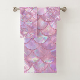 Conjunto De Toalhas Impressão de Sereia Rosa Claro