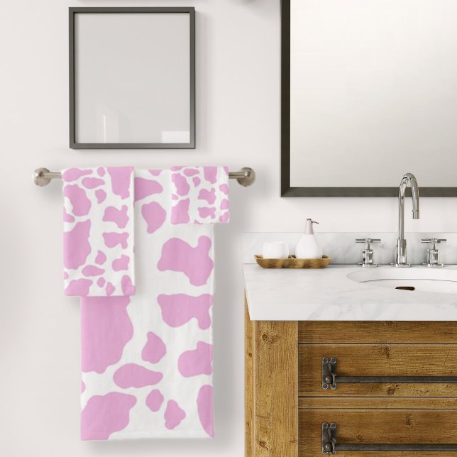 Conjunto De Toalhas Impressão de Vaca Rosa (Pink Cow Spots Animal Print Pattern Bath Towel Set by Looly Elzayat)