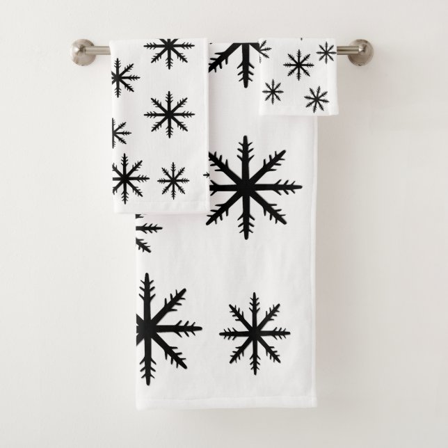 Conjunto De Toalhas Impressão do Floco de Neve Preto e Branco (Insitu)
