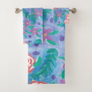 Conjunto De Toalhas Impressão Floral de Aquarela