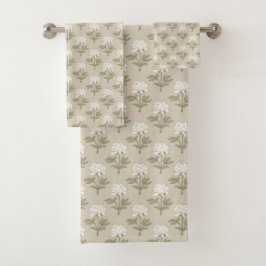 Conjunto De Toalhas Impressão Floral de Peônia em Bloco Vintage Bege C