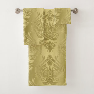 Conjunto De Toalhas Impressão floral Dourado elegante do damasco