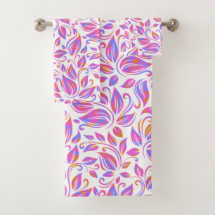 Conjunto De Toalhas Impressão Floral Neon Purple, cor-de-rosa laranja