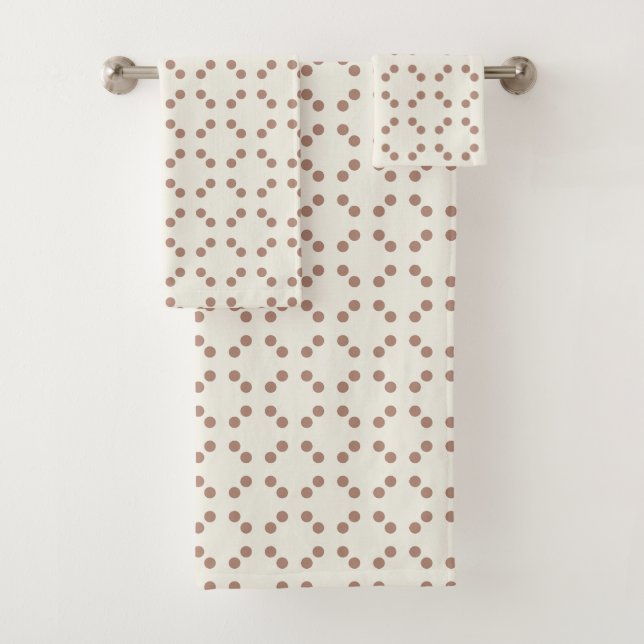 Conjunto De Toalhas Impressão geométrica branca com bolinhas castanhas (Insitu)