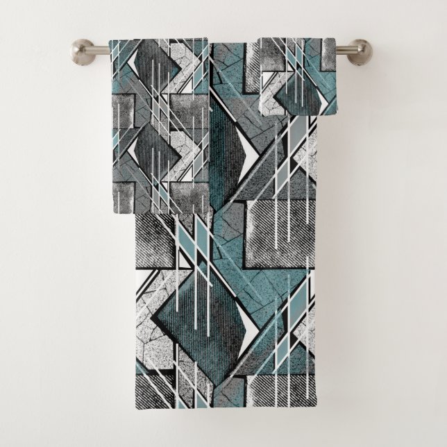 Conjunto De Toalhas Impressão geométrica cinza claro. (Insitu)